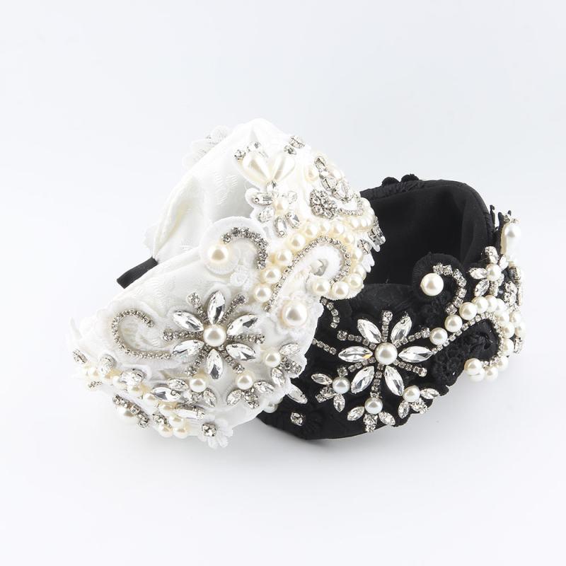 ヘアバンド レディース 欧米風 布製 バロック調 幅広 ラインストーン パール装飾 エレガント 上品 万能 個性的 通勤用