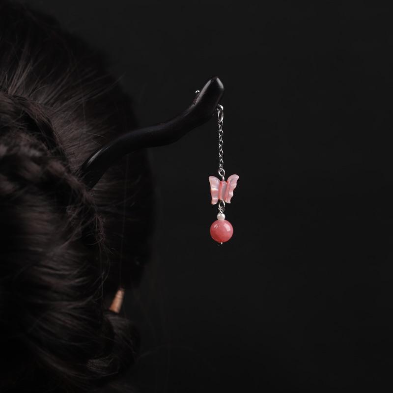 ヘアアクセサリー レディース 簪 ピンクシェル しずく タッセル 上品 漢服 チャイナドレス 撮影 和装 ..