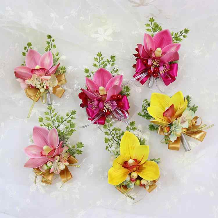 ウェディング コサージュ ブートニア リストブーケ 中国風 高級感 上品 大輪シンビジウム アーティフィ..