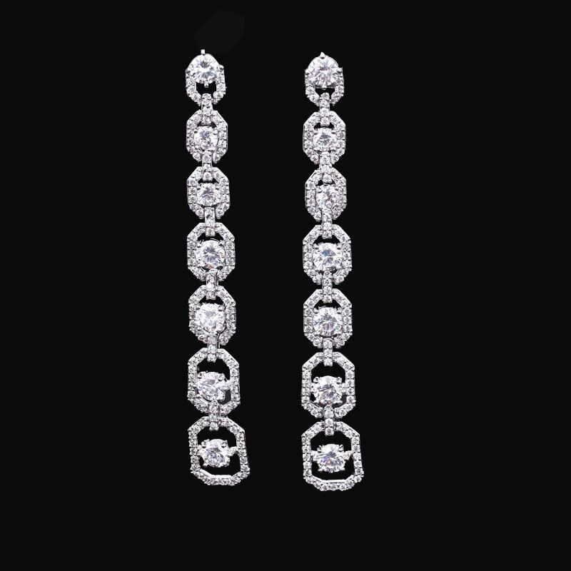 ピアス イヤリング レディース 欧米風 エレガント 大ぶり 存在感 揺れる スクエア 幾何学デザイン 銅製 ジルコニア 925シルバーポスト