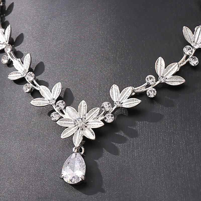 アクセサリー レディース 欧米スタイル ブライダル ウェディングドレス 花嫁 結婚式 ジルコニア リーフモチーフ ネックレス イヤリング ピアス イヤークリップ 2点セット 合金製 シルバー ゴールド 多層