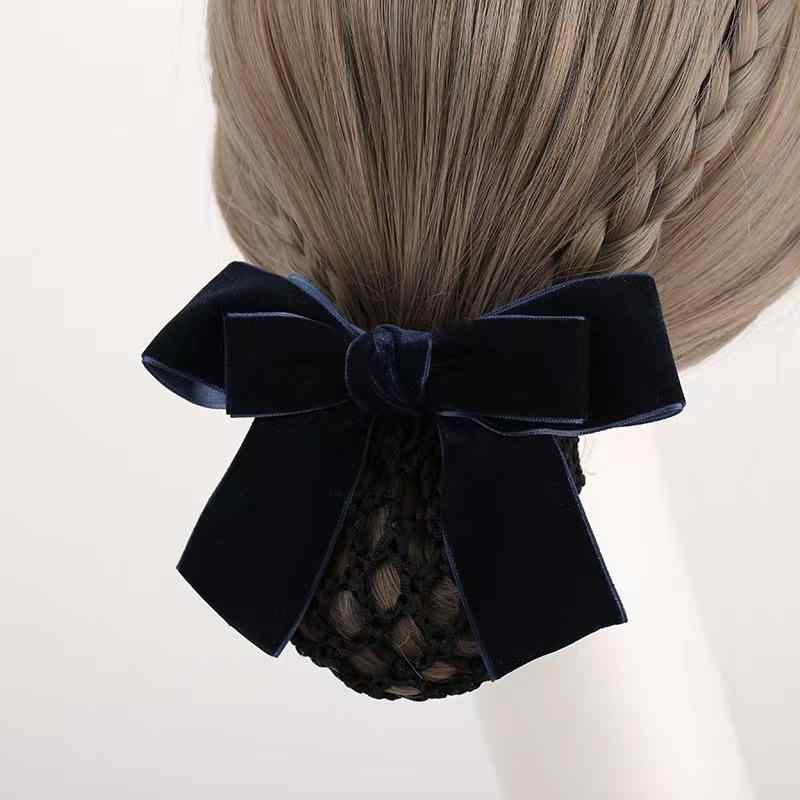 ヘアアクセサリー レディース ベルベット リボン ヘアクリップ ヘアネット ナース 客室乗務員 銀行員 ..
