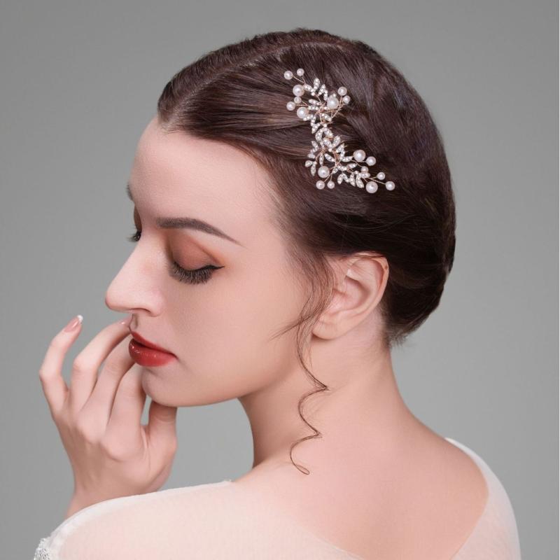 Clothing Accessories (Caps, Ties, Belts) - ヘッドドレス レディース ブライダル 結婚式 花嫁 合金 ラインストーン パール ハンドメイド ヘアコーム ナチュラル 披露宴 二次会 クリスタル ゴールド シルバー 発表会 髪飾り