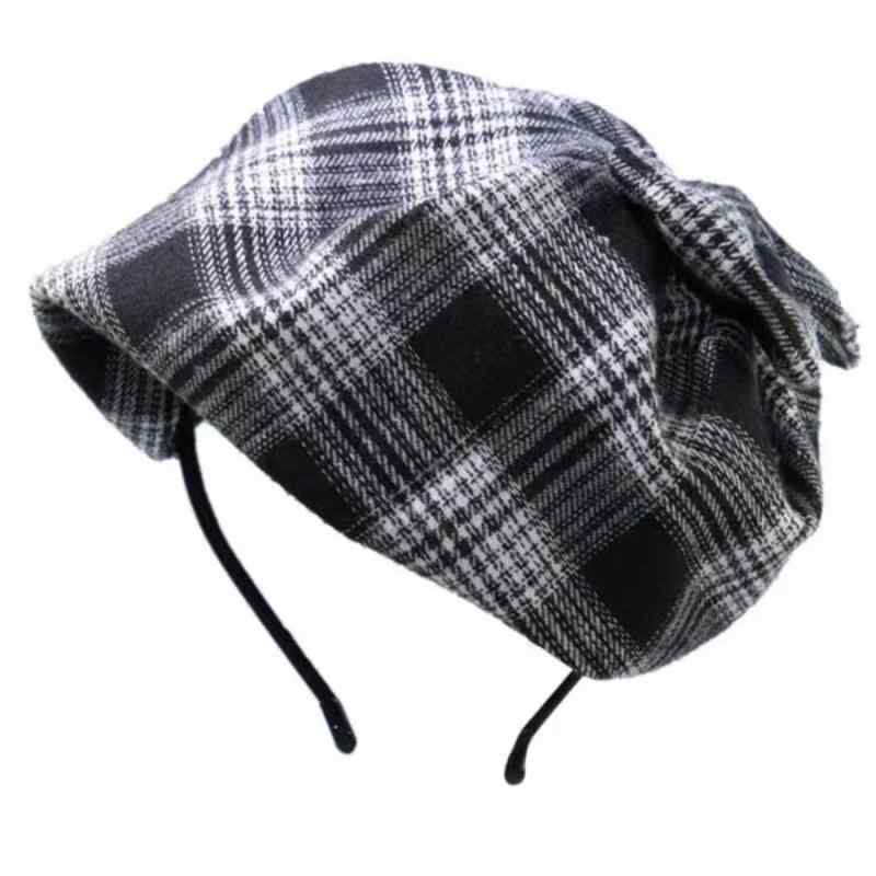 ヘアアクセサリー レディース 超ビッグ リボン ハット風 帽子デザイン ヘアバンド カチューシャ 白髪隠し 布製 レトロ チェック柄 上品 エレガント 万能 お出かけ おしゃれ ブラウン ブラック
