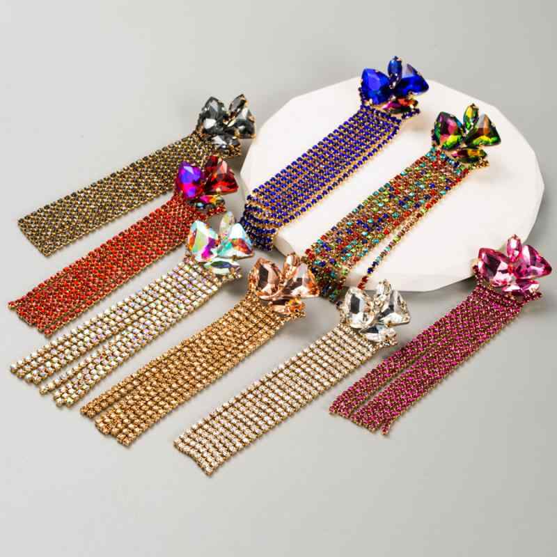 ピアス レディース 欧米ファッション 個性的 エレガント ロング 合金 チェーン フリンジ タッセル 大ぶり 幾何学模様 ジルコニア キラキラ イヤリング