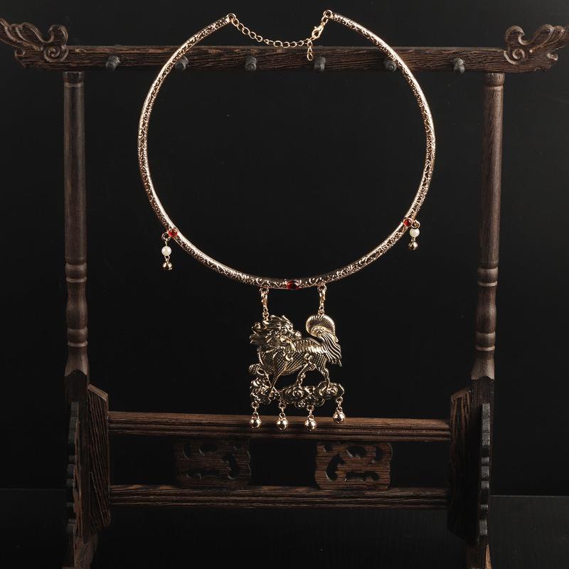 ネックレス レディース オリジナル 麒麟ロック 鈴付き 漢服 明代風 唐風 花糸細工 瓔珞 チョーカー レトロ 平安ロック 丸玉チェーン 万..
