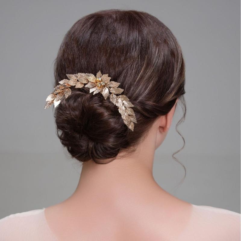 ヘアアクセサリー レディース 女の子 花嫁 ブライズメイド 結婚式 発表会 パーティー 欧米風 バロック調 合金製 リーフモチーフ ハンドメイド ゴールド カチューシャ