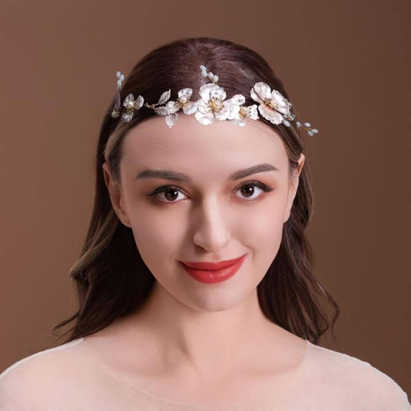 ヘアアクセサリー レディース 女性用 手編み クリスタル パール 花モチーフ カチューシャ ヘッドドレス 花嫁 ブライダル 漢服 古典風 シンプル ゴールド シルバー