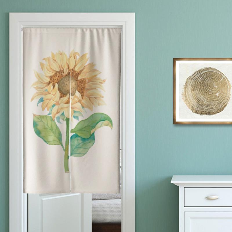 のれん 穴あけ不要 突っ張り式 間仕切りカーテン 目隠し ボタニカル柄 リーフ柄 カフェカーテン ハーフ丈 寝室 キッチン 試着室 リビング ダイニング バルコニー おしゃれ ナチュラル シンプル(x2)