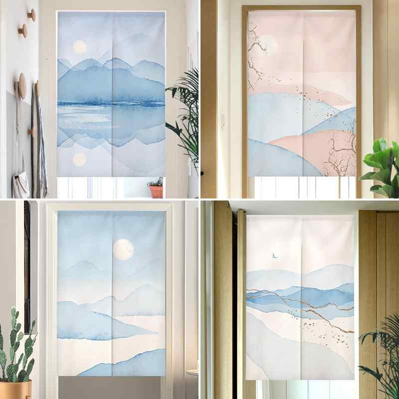 のれん 防水 防カビ 淡色 風景柄 山水柄 北欧 家庭用 浴室 トイレ 洗面所 寝室 リビング 間仕切り 半間のれん ドアカーテン