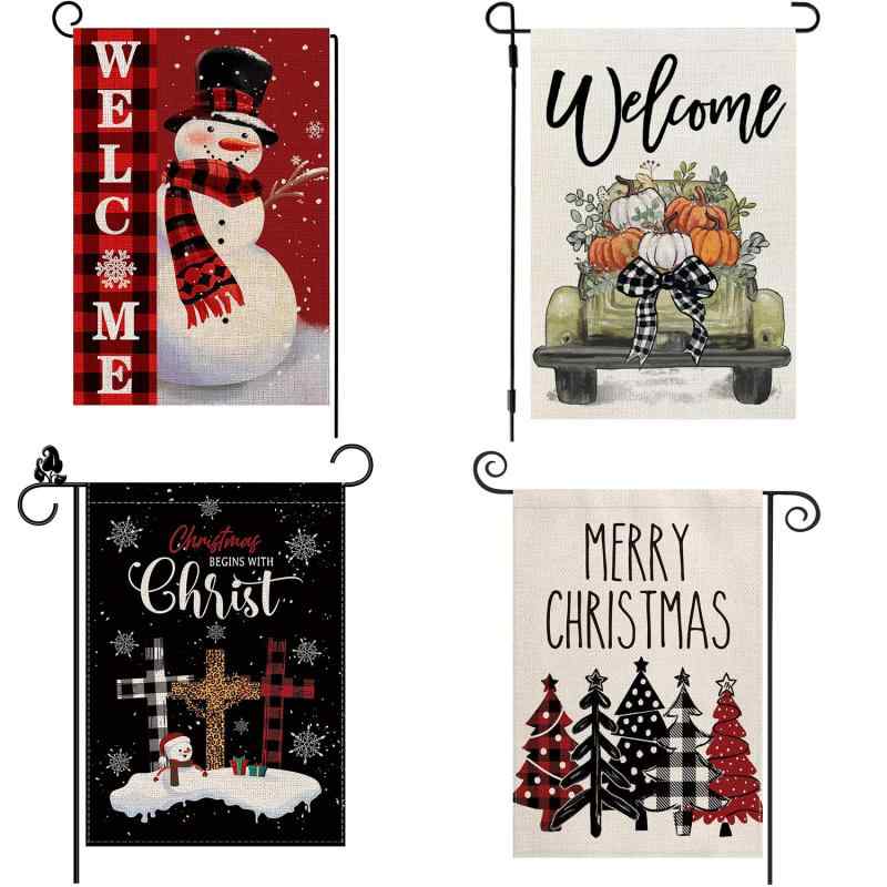 ガーデンフラッグ クリスマス 雪だるま クリスマスツリー ポリエステル製 庭 玄関 屋外装飾 イベント ..