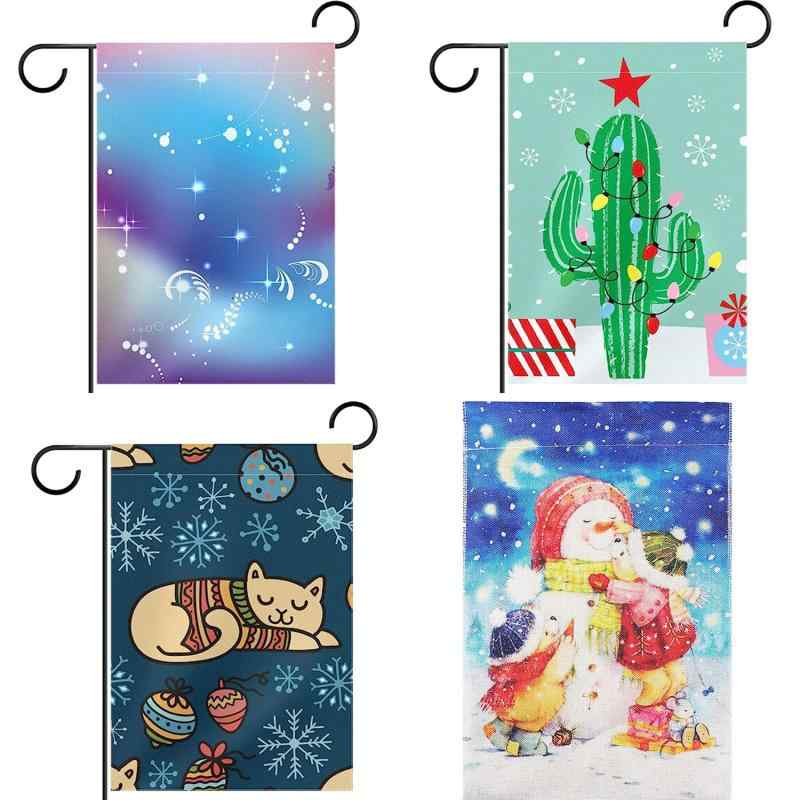 ガーデンフラッグ サンタクロース 猫 雪 サボテン クリスマス 祝日 イベント 飾り 装飾 ポリエステル製..