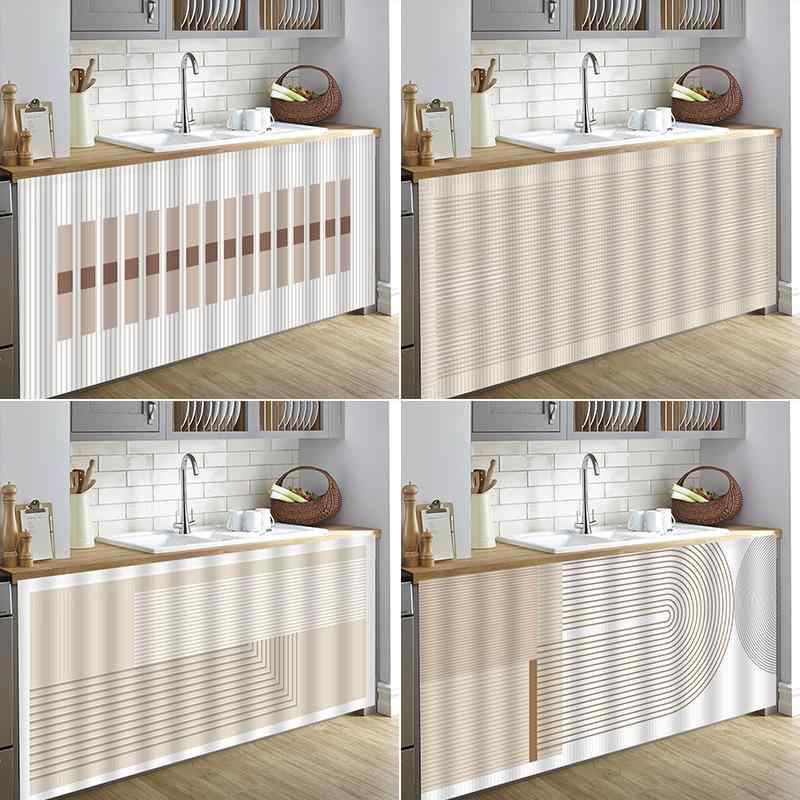 棚目隠しカーテン 穴あけ不要 粘着式 面ファスナー キッチン ダイニング キャビネット 食器棚 収納 防塵 ポリエステル製 モダン シンプル(x2)