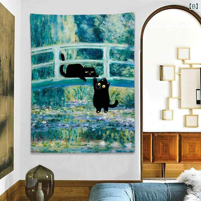 タペストリー 黒猫 名画 アート いたずら 猫モチーフ おもしろ かわいい 個性的なデザイン 遊び心 ウォールデコレーション リビングルーム 背景布 部屋の模様替え おしゃれな壁飾り [3]