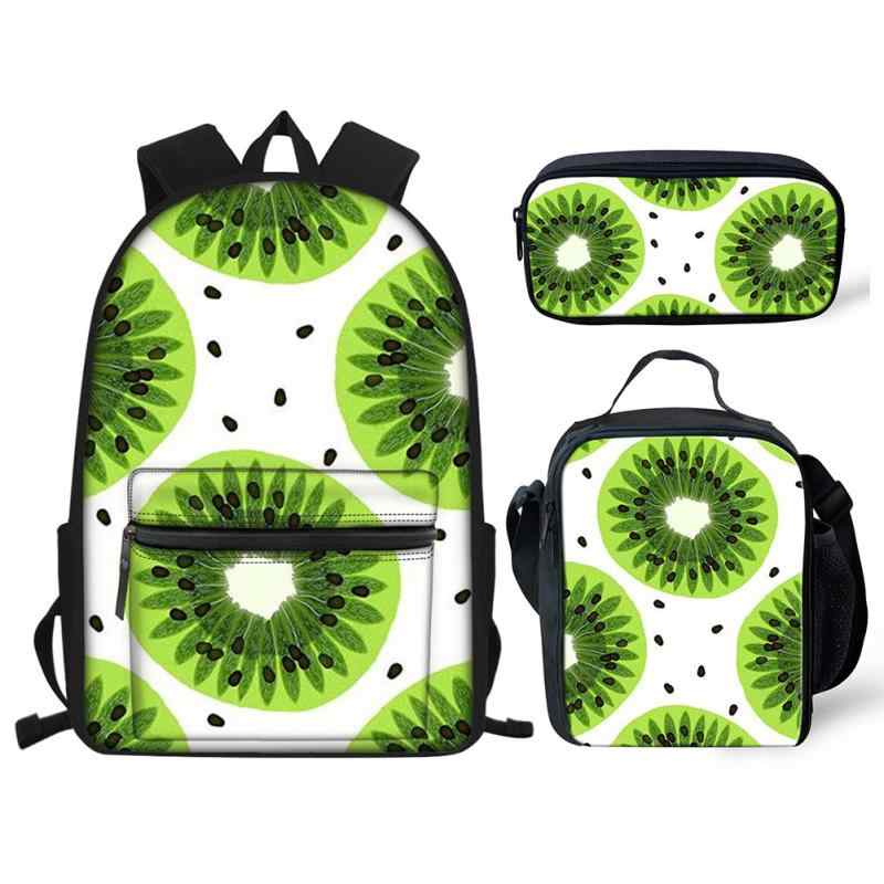 楽天セキュアデポリュックサック バックパック 男女兼用 キッズ 子供 小学生 スクールバッグ キウイ レモン ブドウ 総柄プリント かわいい おしゃれ カジュアル ポリエステル 軽量 コンパクト ファスナー開閉 ダブルショルダー 多数収納 3点セット