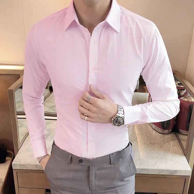 シャツ メンズ 形態安定 スリムフィット ビジネス 通勤 オフィス カジュアル 長袖 無地 綿 レギュラーカラー 韓国風 通年