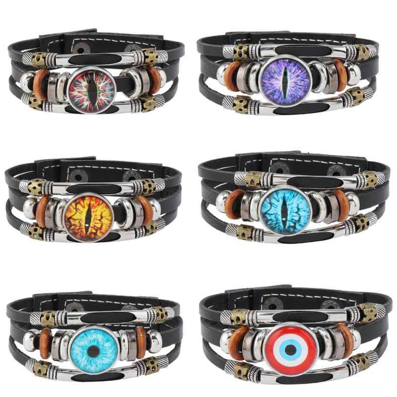 楽天セキュアデポブレスレット 男女兼用 フェイクレザー 幅広 スナップボタン 欧米風 悪魔の目 モチーフ ビーズ エンボス加工 ファッション 通勤 カジュアル おしゃれ メンズ レディース 手元