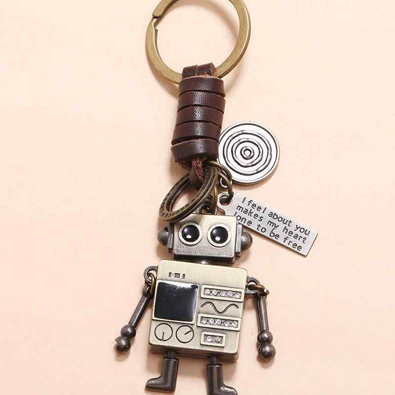 キーホルダー メンズ レディース 牛革 本革 可動式 ロボット ジルコニア 編み込み シンプル レトロ アンティーク風 おしゃれ ユニーク キーチェーン バッグチャーム 鞄飾り(4)