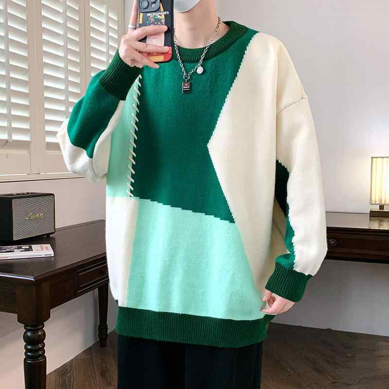 ニット メンズ ウォッシャブル 形態安定 クルーネック セーター 長袖 ゆったり ルーズフィット ラビットウール モダール リブ裾 カジュアル 秋冬