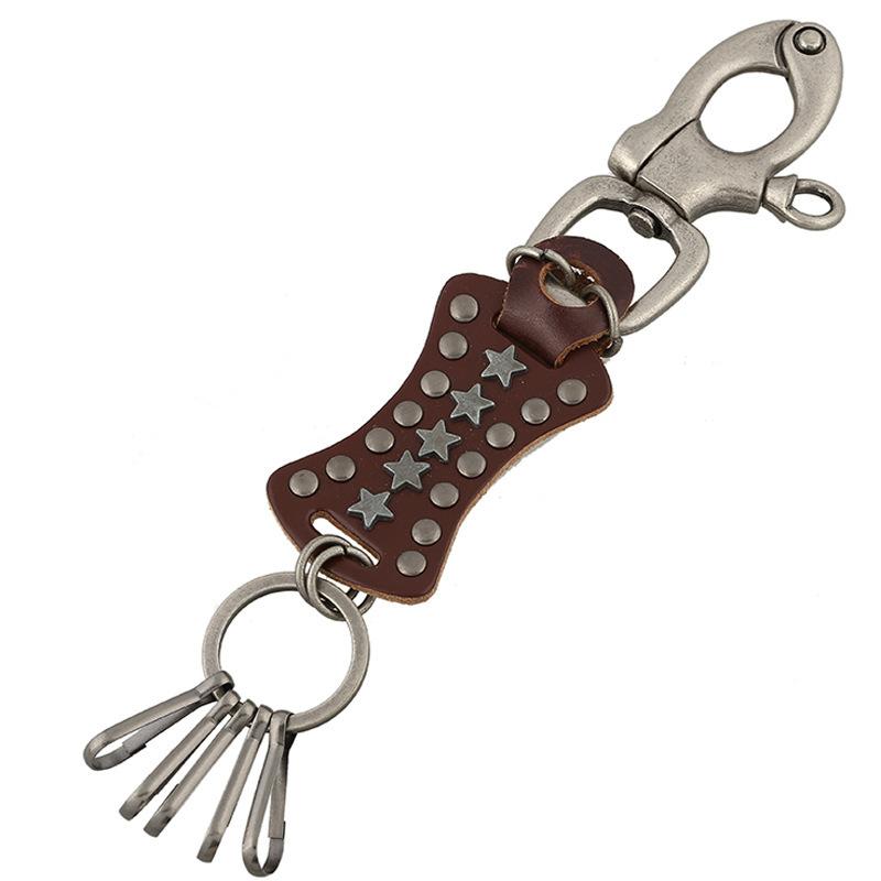 キーホルダー メンズ 牛革 本革 レトロ カップル ペア おしゃれ 車用 スマートキー キーリング ストラップ チャーム ブラック ダークブラウン プレゼント 誕生日 記念日(4)