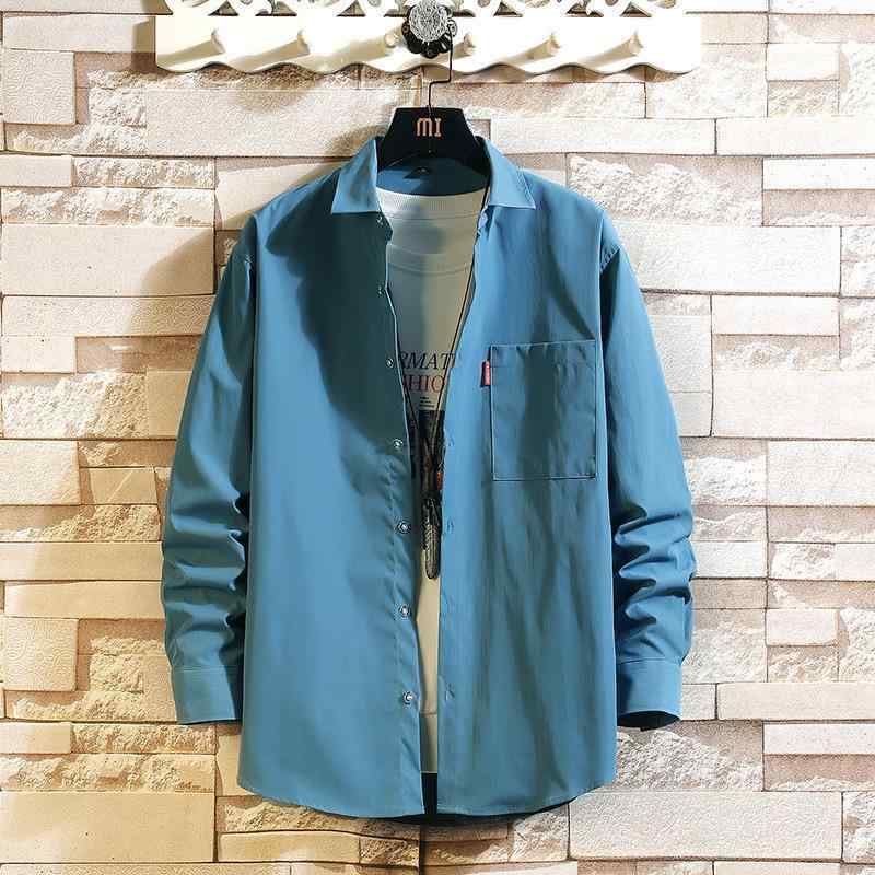 シャツ メンズ ウォッシャブル シワになりにくい ノーアイロン ゆったり オーバーサイズ 長袖 無地 春秋 日系 カジュアル 韓国風 襟付き ポリエステル素材 大きいサイズ 多色展開