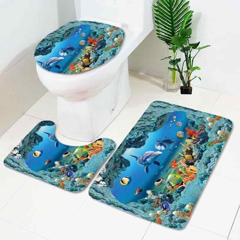 インテリアセット 防水 海洋柄 シャワーカーテン トイレマット タペストリー バスルーム 寝室用 カント..