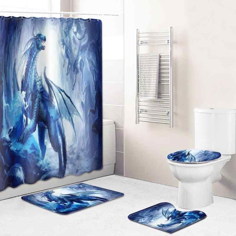["シャワーカーテン 防水 欧米風 ドラゴン柄 おしゃれ トイレマット ウォールタペストリー ポリエステル製 バスルーム 寝室用 3点セット","シャワーカーテン 防水 欧米風 ドラゴン柄 おしゃれ トイレマット ウォールタペストリー ポリエステル製 バ
