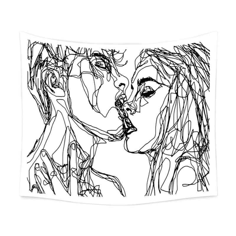 タペストリー ウォッシャブル 手洗いOK 抽象的な人物柄 エスニック風 モダンアート ポリエステル製 長..