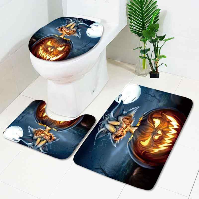 シャワーカーテン ハロウィン 南瓜フェイス柄 ポリエステル製 デジタルプリント アメリカンスタイル おしゃれ かわいい バスルーム 浴室の間仕切り