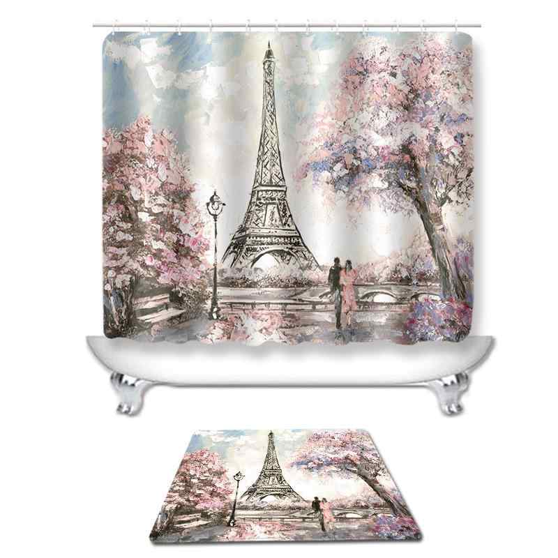 シャワーカーテン トイレマット 玄関マット タペストリー 油絵風 アート柄 ショートパイル ポリエステル製 セット おしゃれ ライトラグジュアリー