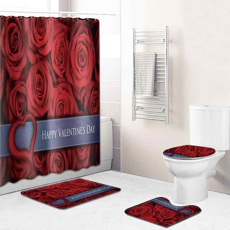 シャワーカーテン 防水 ポリエステル素材 バレンタイン フラワー ハート柄 アメリカンスタイルデザイン バスルーム お風呂 間仕切り 洗濯可能 セット