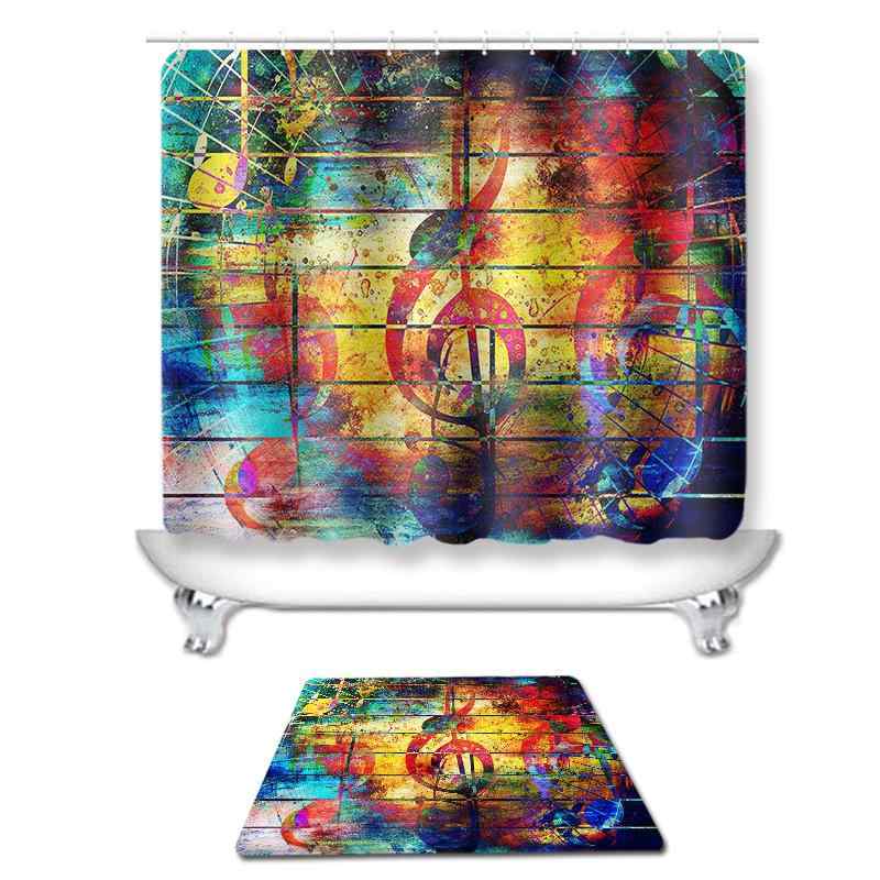 シャワーカーテン 浴室 トイレ 玄関マット 洗える 速乾 吸水 滑り止め 短毛 マイクロファイバー ポリエステル 音符柄 セット ウォールデコ タペストリー