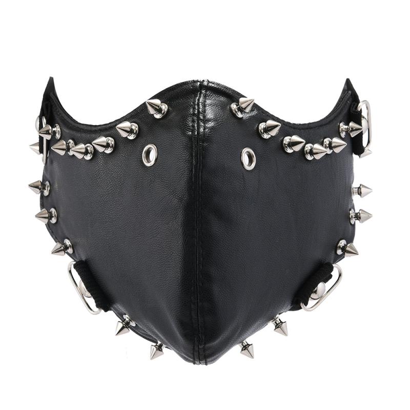 マスク メンズ 男性用 レザー 合金 リベット 個性的 装飾品 欧米 トレンド ハロウィン パーティー コスプレ イベント ブラック 通年