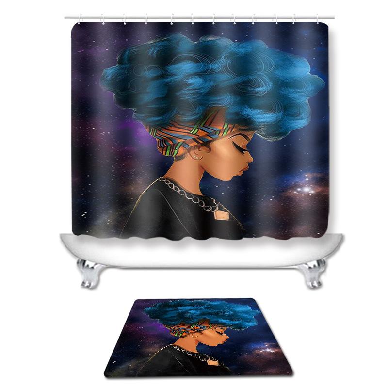 シャワーカーテン 撥水加工 ポリエステル製 多サイズ対応 選べるセット 浴室 間仕切り アフリカ女性柄 ..