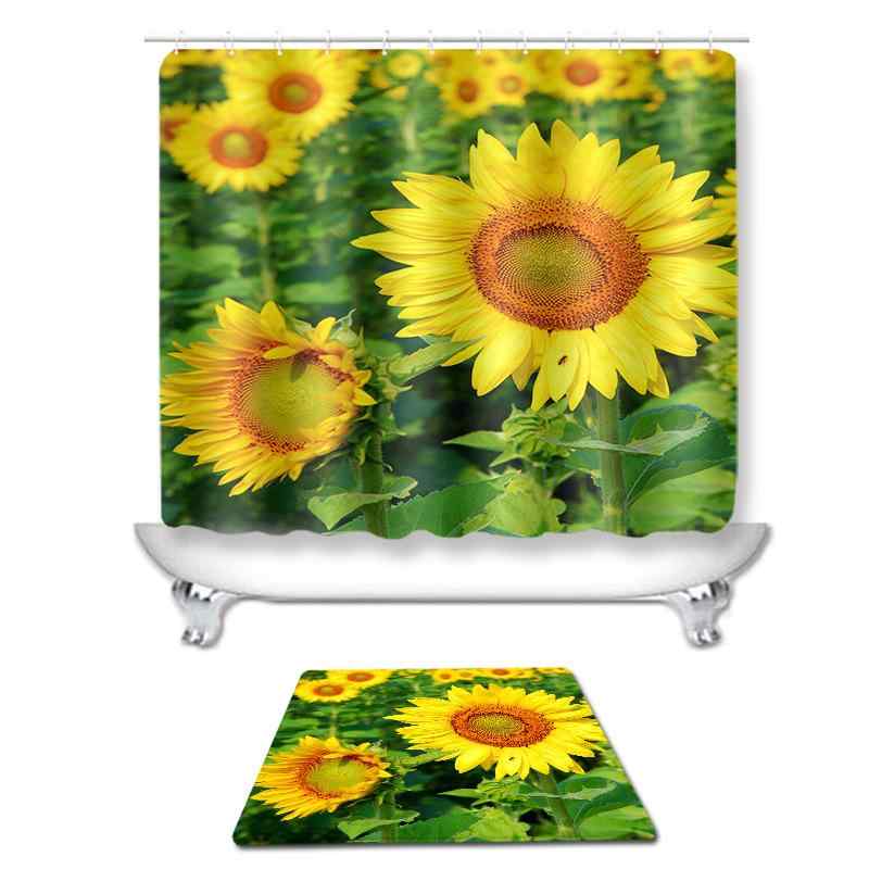 シャワーカーテン バスカーテン トイレタリーセット 玄関 ドアマット ひまわり柄 ショートパイル ポリエステル素材 上質 エレガント 選べるセット タペストリー