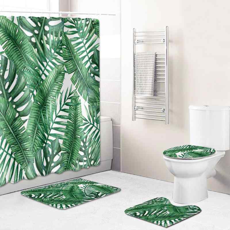 バスルームセット リーフ柄 シャワーカーテン トイレマット 玄関マット ショートパイル タペストリー 壁掛け おしゃれ モダン ライトラグジュアリー ポリエステル素材