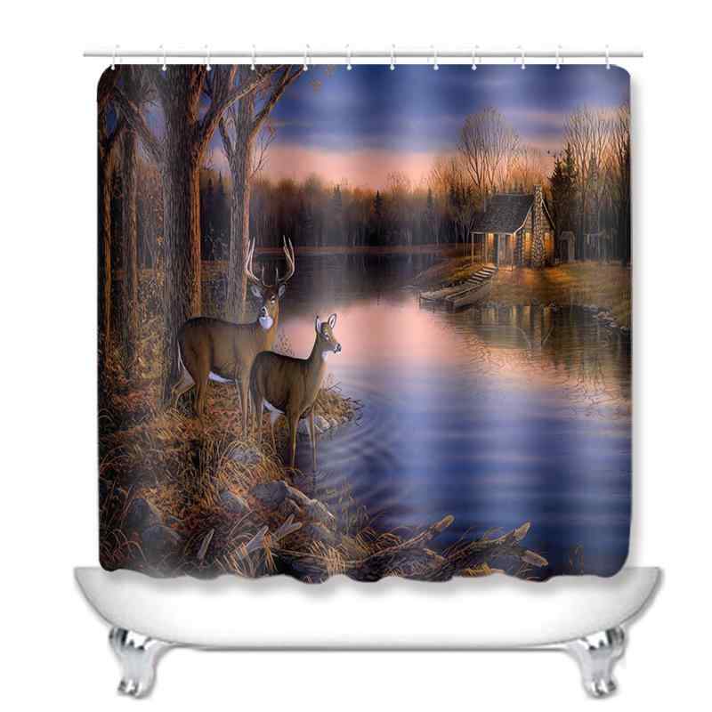 シャワーカーテン 浴室 油絵風 おしゃれ 防水 防カビ トイレマット 玄関マット フロアマット ショートパイル 速乾 洗濯可能 高級感 タペストリー 壁掛け