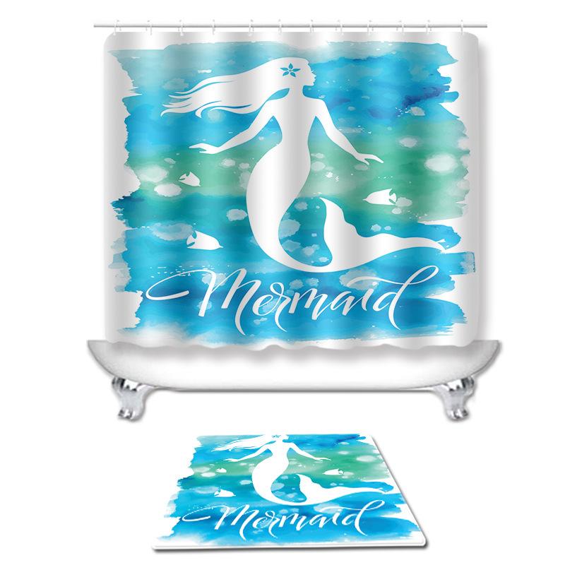 シャワーカーテン トイレマット セット マーメイド 人魚柄 バスグッズ 防水 防カビ 滑り止め 洗える ポ..
