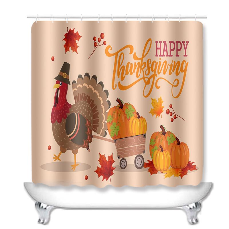 バスルームセット 防水加工 デジタルプリント 吸水速乾 ポリエステル製 シャワーカーテン バスマット トイレマット 感謝祭 カボチャ 緑葉柄 田園風 SNS映え