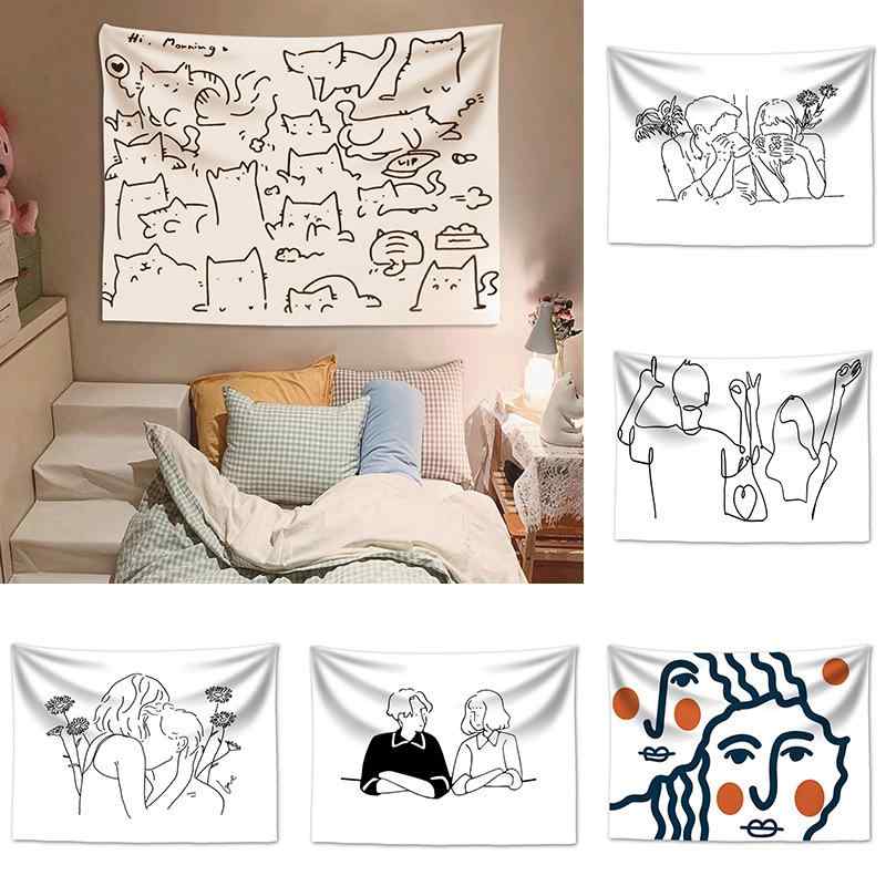 楽天セキュアデポタペストリー 洗濯機洗い可能 おしゃれ モダン シンプル 幾何学 抽象 線画 プリント 長方形 ポリエステル ピーチスキン調 リビング 寝室 子供部屋 背景装飾 インテリア ウォールアート 壁飾り