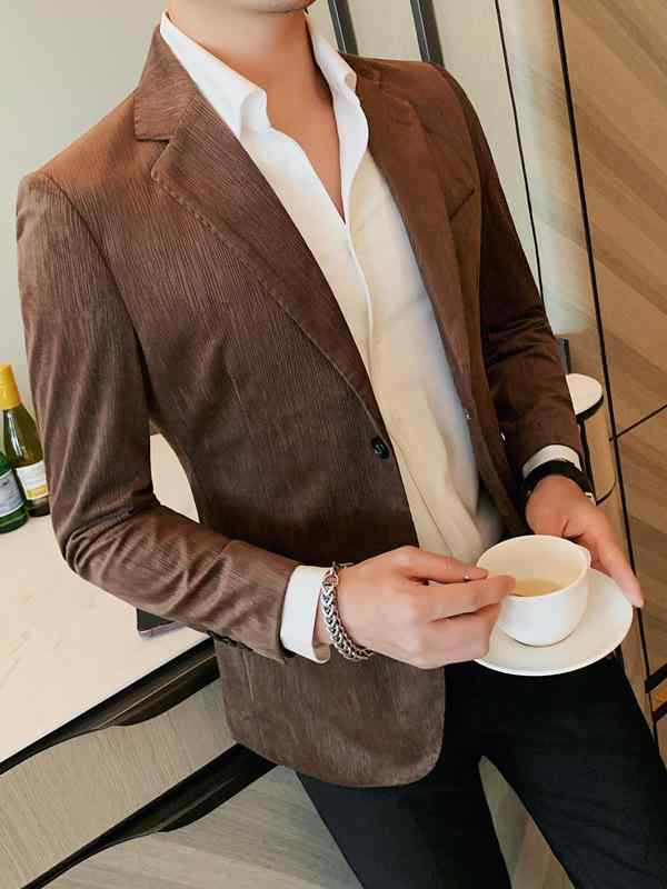ジャケット メンズ スリムシルエット 2つボタン シングルブレスト ベルベットストライプ 春物 ライトビジネス オフィス カジュアル 通勤 ポリエステル素材