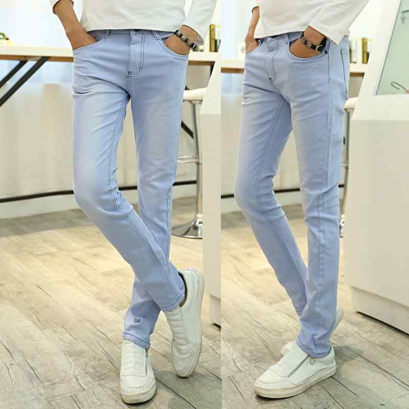 デニムパンツ メンズ スリム 着痩せ効果 ブリーチ加工 スキニーテーパード ストレッチ コットン ミドルウエスト 春秋 大きいサイズ カジュアル 韓国ファッション トレンド