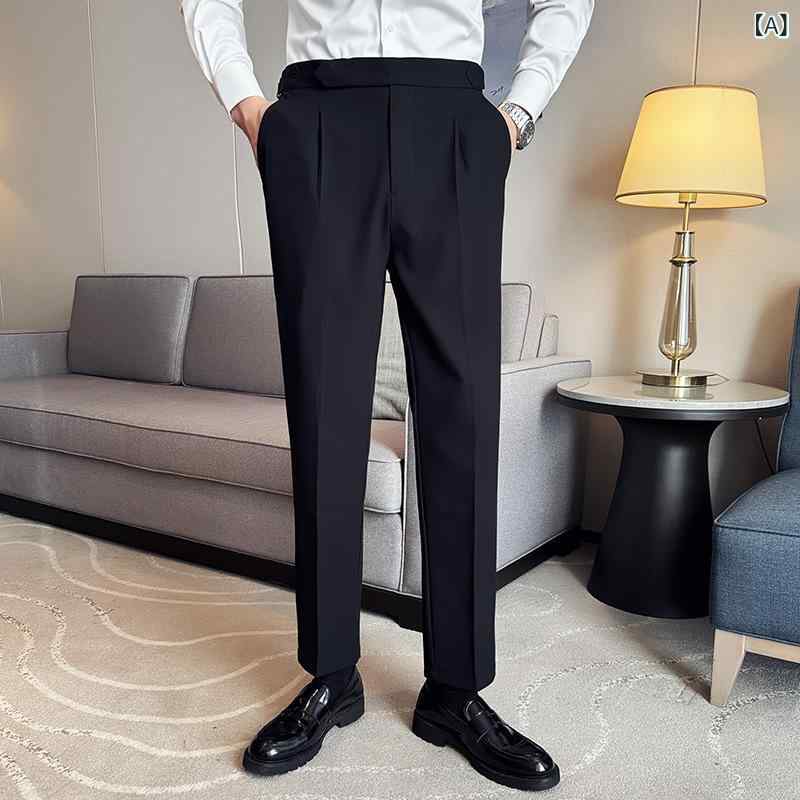 スラックス メンズ ノンアイロン 韓国風 スリム テーパード ビジネスカジュアル オフィスカジュアル カジュアル ストレート ロング丈 コーデュロイ リネン混 秋物 黒 白