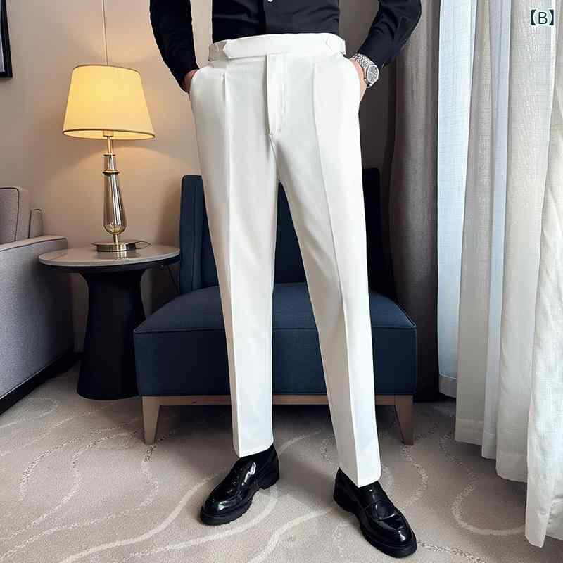 スラックス メンズ ノンアイロン 韓国風 スリム テーパード ビジネスカジュアル オフィスカジュアル カジュアル ストレート ロング丈 コーデュロイ リネン混 秋物 黒 白