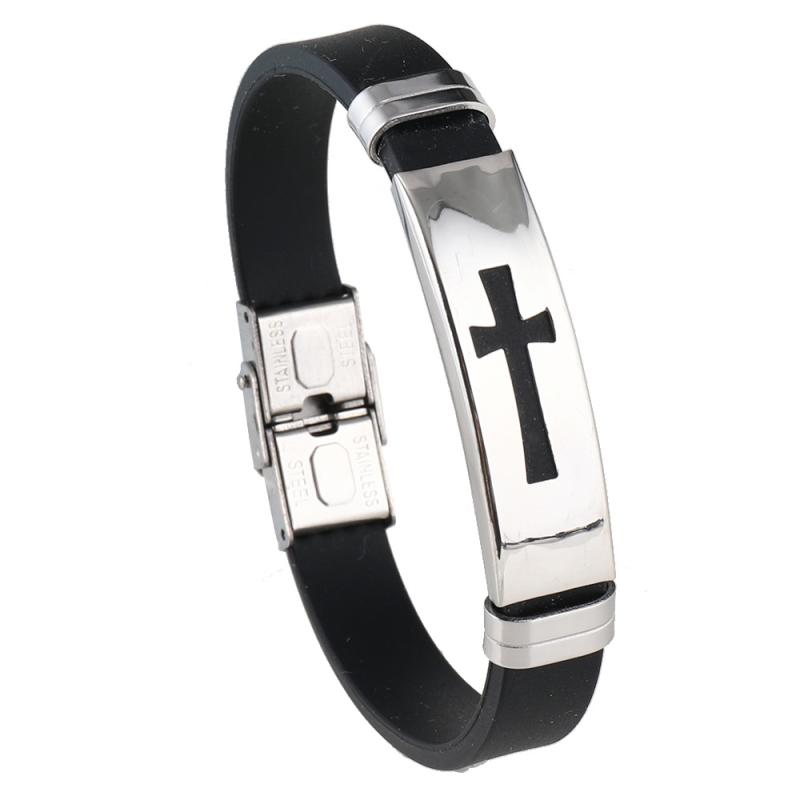 ブレスレット メンズ レディース ユニセックス ステンレス シリコン クロスデザイン インスタ風 ファッショナブル 研磨加工 ブラック ギフト アクセサリー ペ...