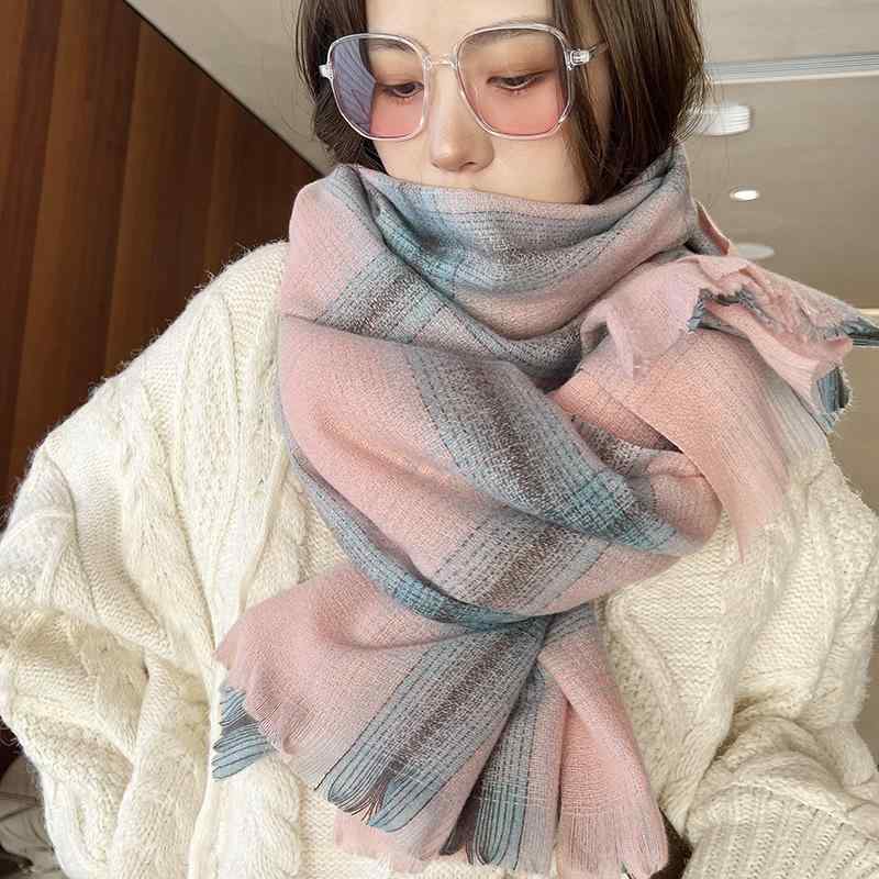 マフラー ストール レディース 女性用 秋冬 カシミヤ風 保温 チェック柄 韓国風 大判 通勤 通学 オフィス カジュアル かわいい