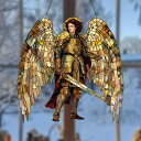 オーナメント 大天使ミカエル アクリル ガラス 木製 吊り下げ 窓用 壁掛け ドア飾り クリスマス ギフト プレゼント インテリア雑貨 デコレーション(x2)