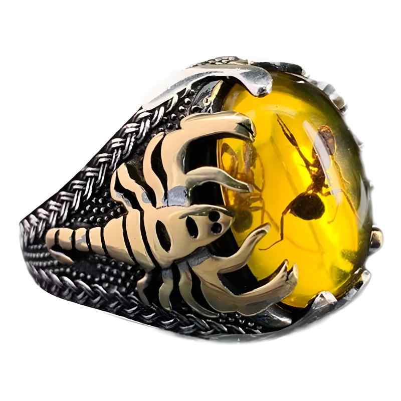 指輪 メンズ 昆虫 アリ サソリ モチーフ イエロー ジルコニア ストーン 欧米 レトロ 個性的なデザイン ..