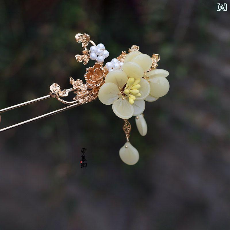 ヘアアクセサリー 深秋 琉璃 ガラス 花びら かんざし 簪 合金製 宮廷風 上品 エレガント 和装小物 着物 浴衣 卒業式 結婚式 パーティー 入学式 発表会 誕生日 プレゼント 髪飾り 華やか レトロ