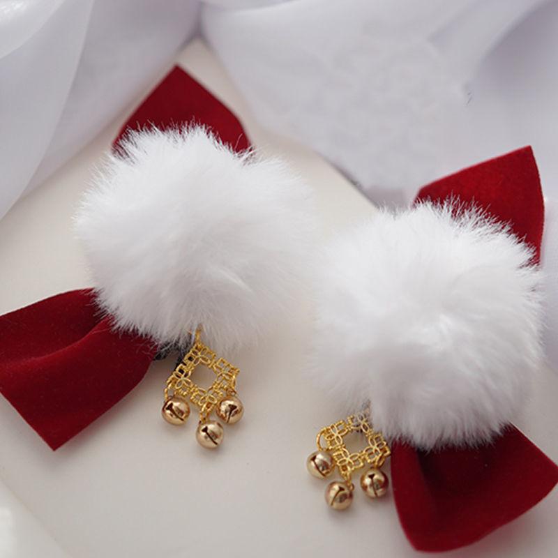 ヘアクリップ 女の子 ふわふわ モコモコ ポンポン リボン 鈴 レトロ 赤 金 秋冬 漢服スタイル 新年 お正月 髪飾り かわいい キュート ガーリー 布製 ヘアアクセサリー